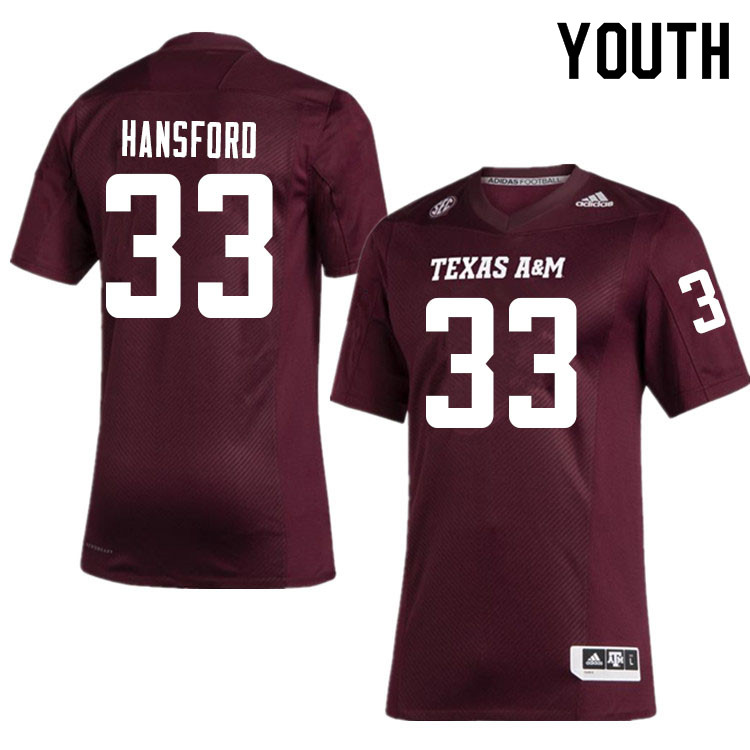 Youth #33 Aaron Hansford Texas A&M Aggies College Football Jerseys Sale-Maroon - Click Image to Close